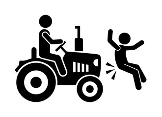 Tractor Accident Stickman Vector Illustration. Farmer Driving Tractor Hitting Person. Agricultural Safety Concept, Farm Work Hazard, Vehicle Collision, Caution and Warning Symbol.
