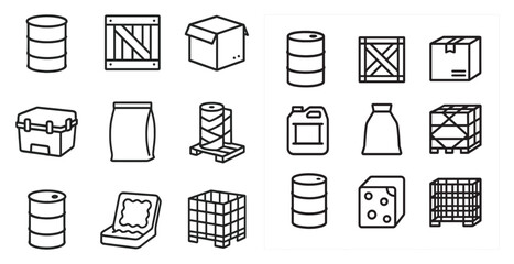 Packaging and shipping outline icons set &ndash; line, logistic, container symbols