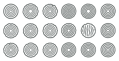 Tree rings outline icons set &ndash; linear, wood patterns, environmental symbolism