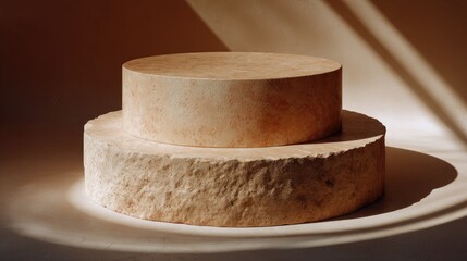 Minimalist stone podium for product display with natural sunlight and shadow