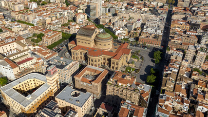 Obraz premium Aerial view of Teatro Massimo, an opera house and theater located on Verdi Square in Palermo, Sicily. It was dedicated to King Victor Emmanuel II. It's the biggest theatre in Italy.