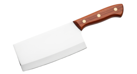 Isolated meat cleaver with wood handle ready to cut food in restaurant or cooking studio