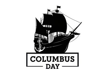 Illustration of columbus day greeting with ship, telescope and steering wheel isolated on white background