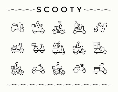scooty vector line icon set. Electric icon. Contains related to bicycle, drive, delivery, lifestyle, graphic, scooter, bus and more. Editable stroke. Vector collection.