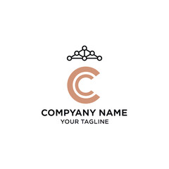 Elegant Letter C Logo with Crown and Tech Network Design for Company Branding.