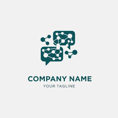 Modern technology logo design featuring interconnected chat bubbles and network.