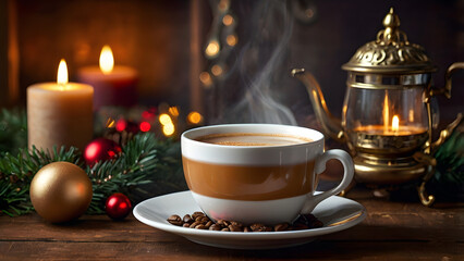 cup of coffee with christmas cookies