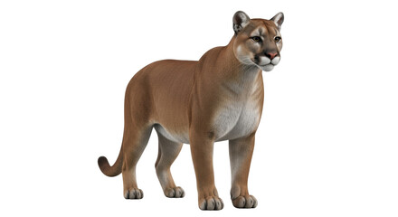 Isolated mountain lion standing alert, big cat in a studio, facing right, predator animal