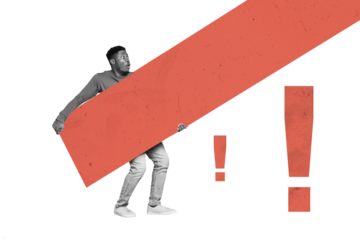 Composite photo collage of astonished american man fall banner figure business problem challenge exclamation isolated on painted background