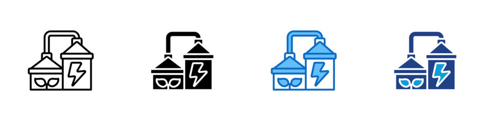 Power Plant Multiple Style Icon Design Vector - Industrial energy facility symbolizing electricity generation through machinery or reactors