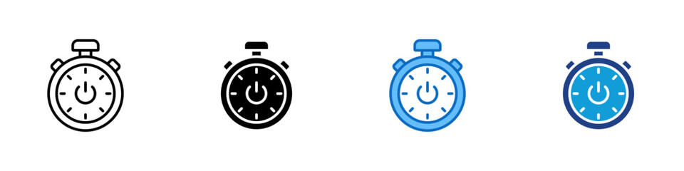Power Timer Multiple Style Icon Design Vector - Stopwatch with a power symbol representing time control, power saving, or smart energy scheduling