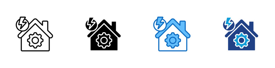 Smart Energy Home Multiple Style Icon Design Vector - house with gear and lightning symbol showing smart energy management and automation