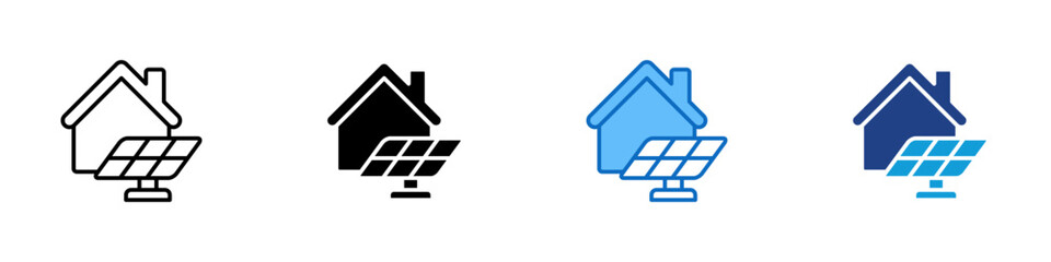Solar House Multiple Style Icon Design Vector - Home equipped with solar panels for renewable and sustainable energy usage