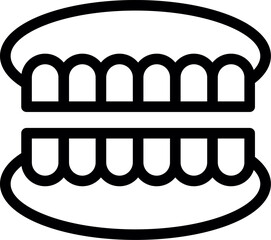 Line art vector of False jaw. False jaw icon Symbol mark in Outline style. Dentures or artificial jaw line outline icon