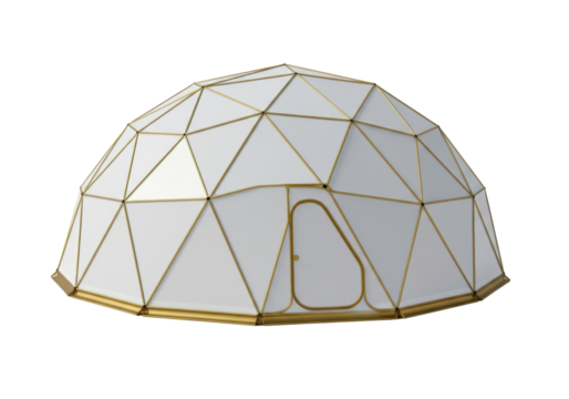 Isolated geodesic dome design, modern architectural style, minimalist geometric structure