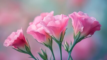 Fototapeta premium A Close-Up View of Gorgeous Pink Flowers Capturing Nature's Beauty and Grace, Perfectly Bloomed and Radiating Vibrant Colors in a Serene Environment
