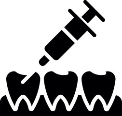 injection in tooth silhouette vectotr. Dental anesthesia icon of syringe injecting a tooth. Concept for oral surgery, pain relief, and anesthetic. 
