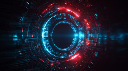 Obraz premium Abstract technology background with glowing red and blue circular digital tunnel
