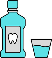 vector illustration of Mouth wash. Mouthwash Bottle with cup. Dental hygiene products with mouthwash bottle and glass cup. mouth wash bottle icon