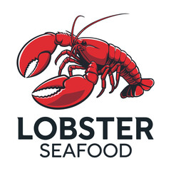 Lobster seafood vector logo design, red crawfish marine animal illustration
