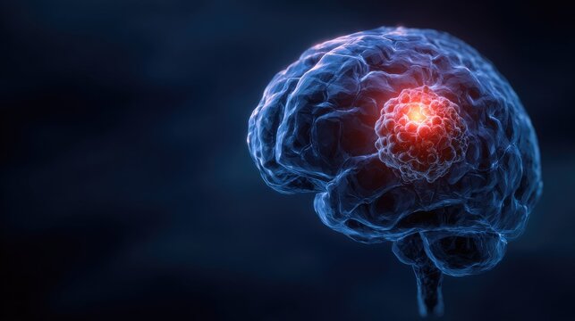 Conceptual brain illustration showing tumor growth and medical concept