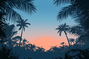 breathtaking tropical sunset - with the silhouette of palm trees against the vibrant colors of the twilight sky 