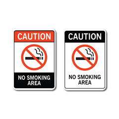 Caution No Smoking Area Warning Sign Set Vector