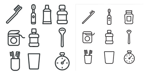 Obraz premium Oral hygiene outline icons set – dental, care, clean teeth symbols