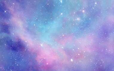 Naklejka premium Ethereal Space Background with Soft Pastels, Stars, and Cosmic Clouds in Blue, Pink, and Violet Hues for Dreamy Designs