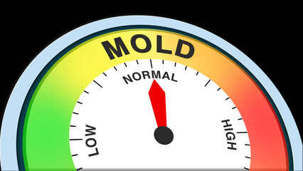 Mold Normal meter concept on black background representing balanced fungal presence, controlled environment, and safe conditions illustrated as a creative gauge showing moderate microbial levels
