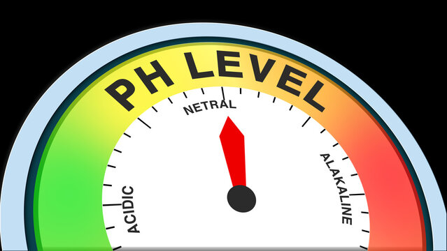 pH Level Neutral meter concept on black background representing balanced acidity and alkalinity, stable chemical conditions illustrated as a creative gauge showing neutral pH.