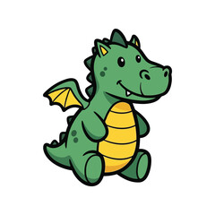 Obraz premium Cute green cartoon dragon illustration for children and fantasy themes vector