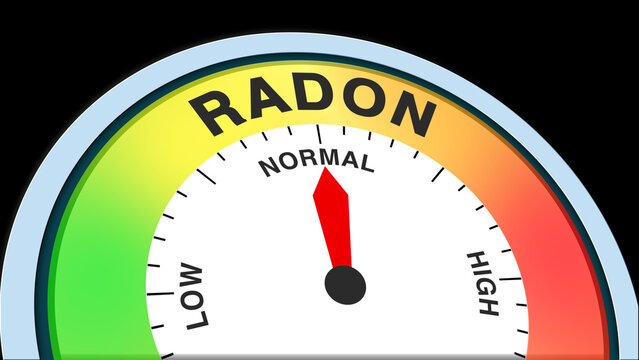 Radon Normal meter concept on black background representing balanced radioactive gas level, safe environment, and controlled exposure illustrated as a creative gauge showing moderate risk