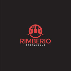 Obraz premium Modern red and black restaurant logo design featuring cutlery for upscale dining experiences and brand identity.