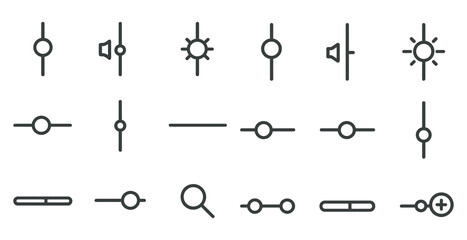 Media control line icons set – sleek, outline, audio and video adjustment tools