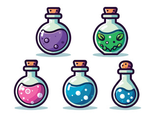 Simple Potion Bottle Vector Icons – Adorable Magic Elixir Collection