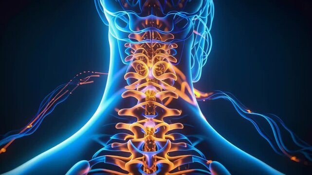 Futuristic Human Anatomy Visualization of Spine and Nervous System with Glowing Effect
