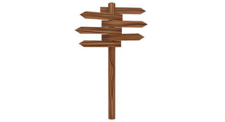 Isolated wooden signpost pointing in different directions, navigational guide with multiple arrows