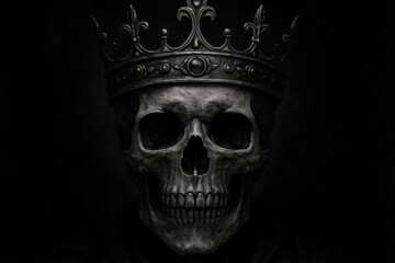 Dark skull wearing crown illustration.