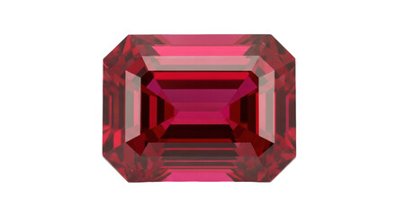 Isolated Vivid Red Emerald Cut Gemstone, Sparkly Faceted Jewel, Luxury Carat Stone, Fashion Accessory