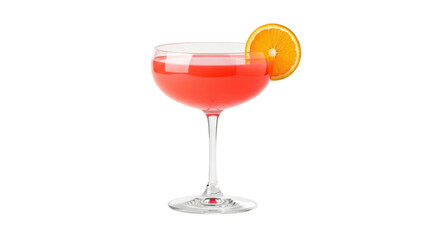 Isolated cocktail in coupe glass with orange slice is appealing and inviting for a drink
