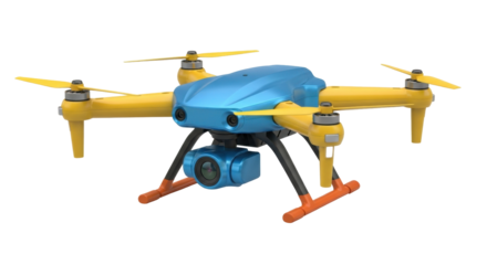 Isolated vibrant drone featuring camera system for recreational video and photography usage