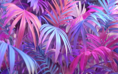 Obraz premium Vibrant Colorful Leaves in Shades of Purple and Blue Creating a Dreamlike Tropical Atmosphere