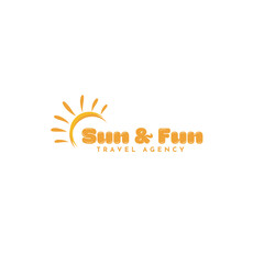 Fototapeta premium Sun and Fun Travel Agency logo design concept, vibrant orange sun graphic for vacation planning, perfect for branding your modern tourism business