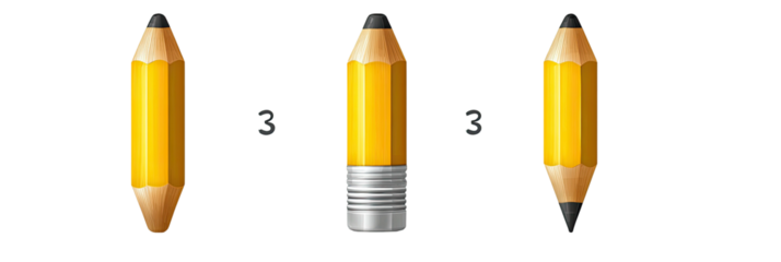 Three yellow pencils in a row, of varying shapes and erasers, on a black background