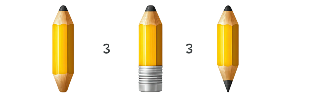 Three yellow pencils in a row, of varying shapes and erasers, on a black background