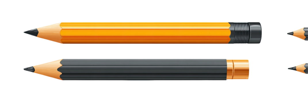 A graphic of two pencils, one yellow and one black, with their tips to the left