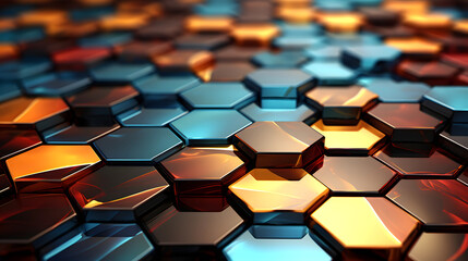 Obraz premium Colorful hexagonal patterns create a vibrant abstract design with a blend of warm and cool tones