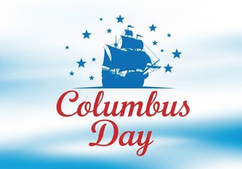 Illustration of columbus day celebration with sailing ship and stars on blue background