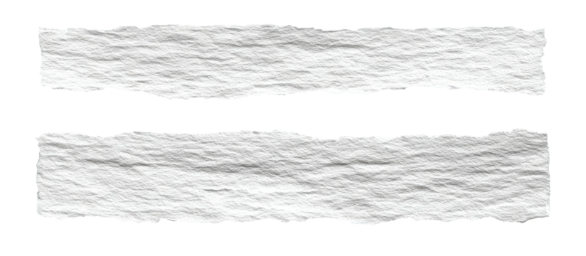 Two rectangular textured paper scraps with rough edges set against a stark black background